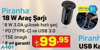 PİRANHA 18 W ARAÇ ŞARJI PİRANHA 18 W ARAÇ ŞARJI